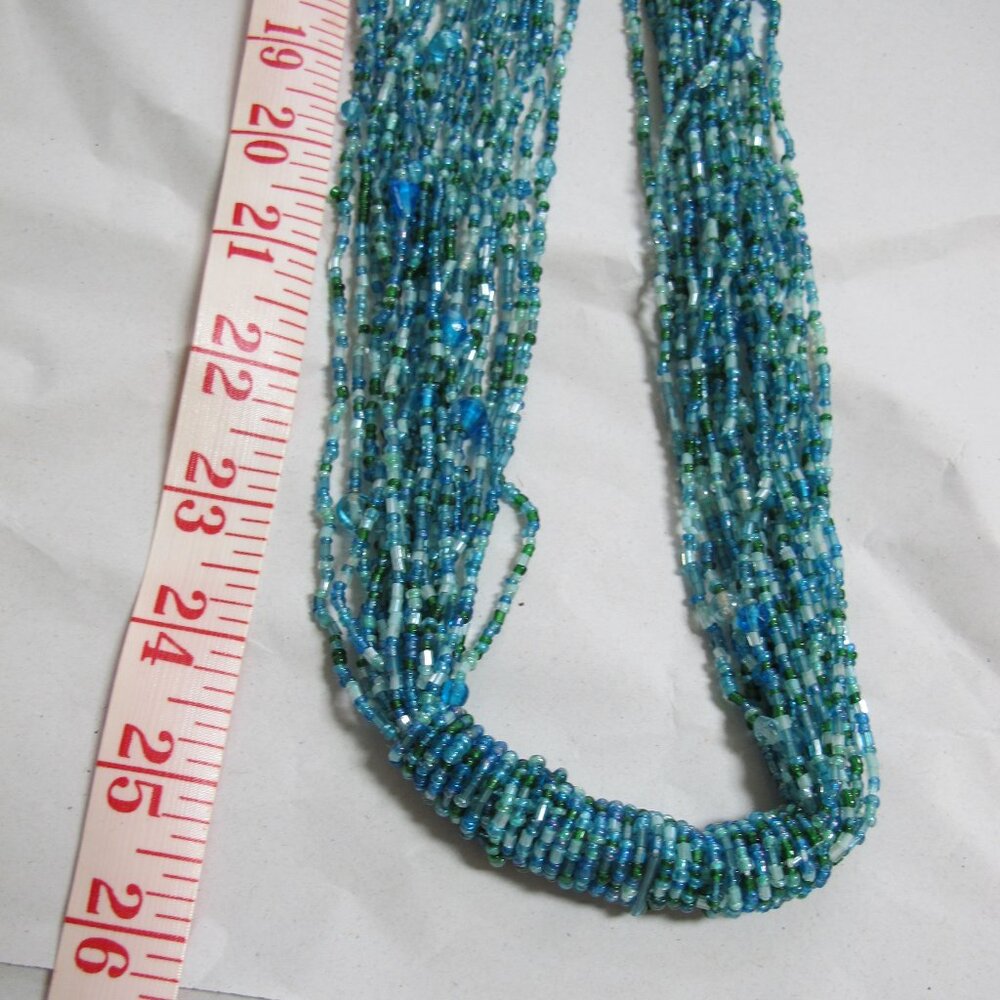 Seed Bead Lariat Necklace with tassel ends - torquoise